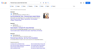 Cromartie Law, a Georgia based personal injury law firm, has ads showing for irrelevant searches. Pictured is their ad for the search "Personal Injury Lawyer Stole My Check".