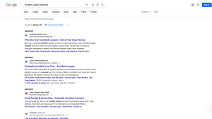 The O'Sullivan Law Firm, a Colorado based personal injury law firm, has ads showing for irrelevant searches. Pictured is their ad for the search "Accident Lawyer Disbarred".