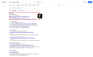 Hanley & Hodek, a Michigan based personal injury law firm, has ads showing for irrelevant searches. Pictured is their ad for the search "Injury Lawyer Convention".