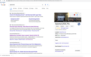 Abercrombie, a Florida based personal injury law firm, has ads showing for irrelevant searches. Pictured is their ad for the search "Saiontz Kirk".
