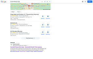 Greene & Schultz, an Indiana based personal injury law firm, has ads showing for irrelevant searches. Pictured is their ad for the search "Accident Attorney Image".