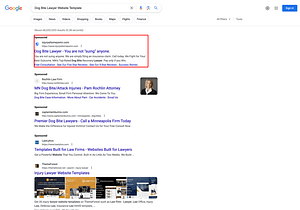 Bennerotte & Associates, a Minnesota based personal injury law firm, has ads showing for the search "Dog Bite Lawyer Website Template".