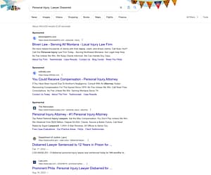 Bliven Law Firm, a Montana based personal injury law firm, has ads showing for irrelevant searches. Pictured is their ad for the search "Personal Injury Lawyer Disbarred".