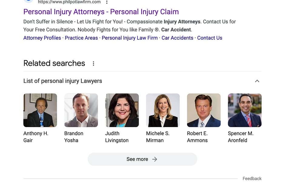 Philpot Law Firm, a South Carolina based personal injury law firm, has ads showing for irrelevant searches. Pictured is their ad for the search “Tennessee Personal Injury Lawyer".